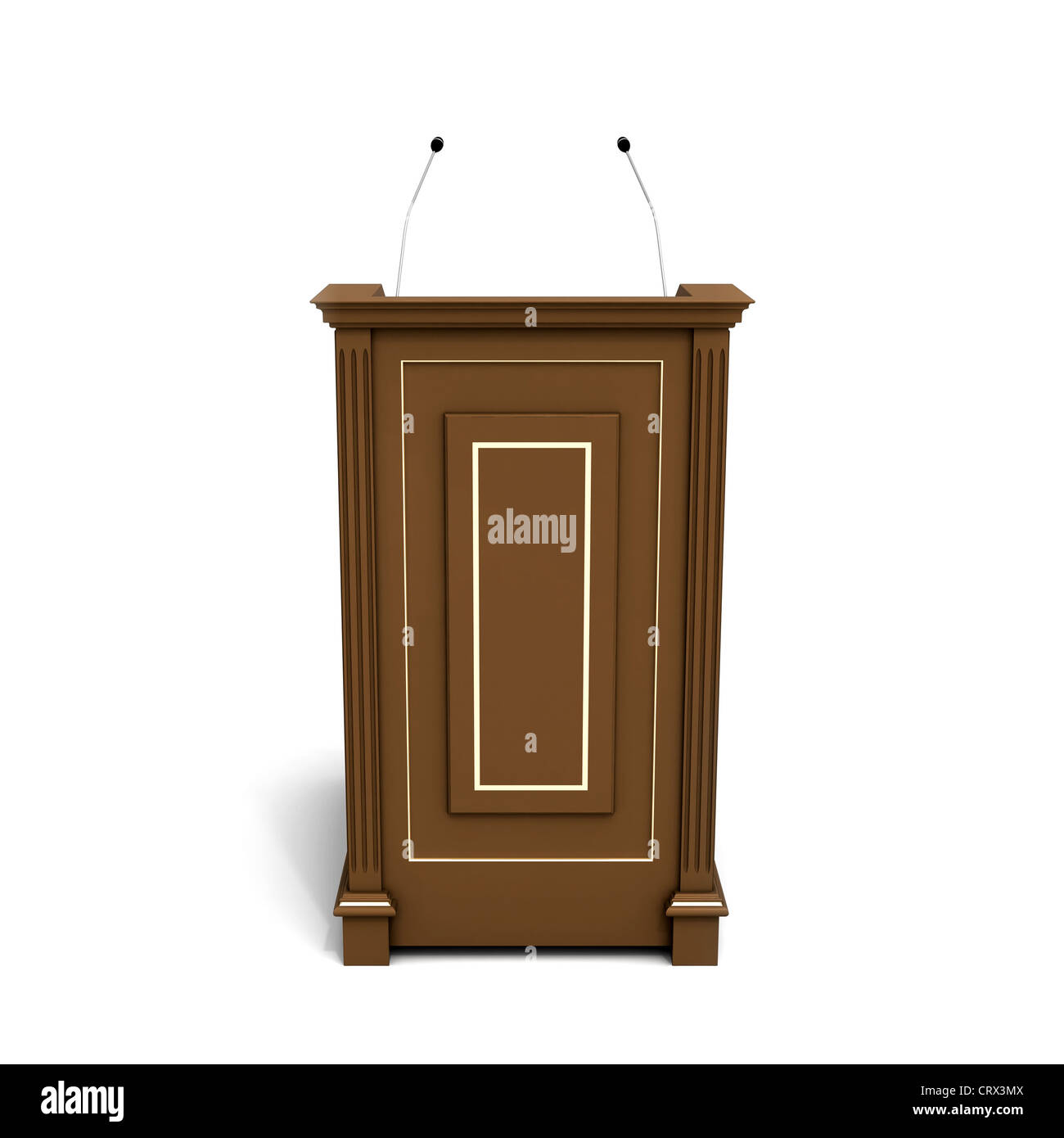 Legno marrone tribune isolato su bianco Foto Stock