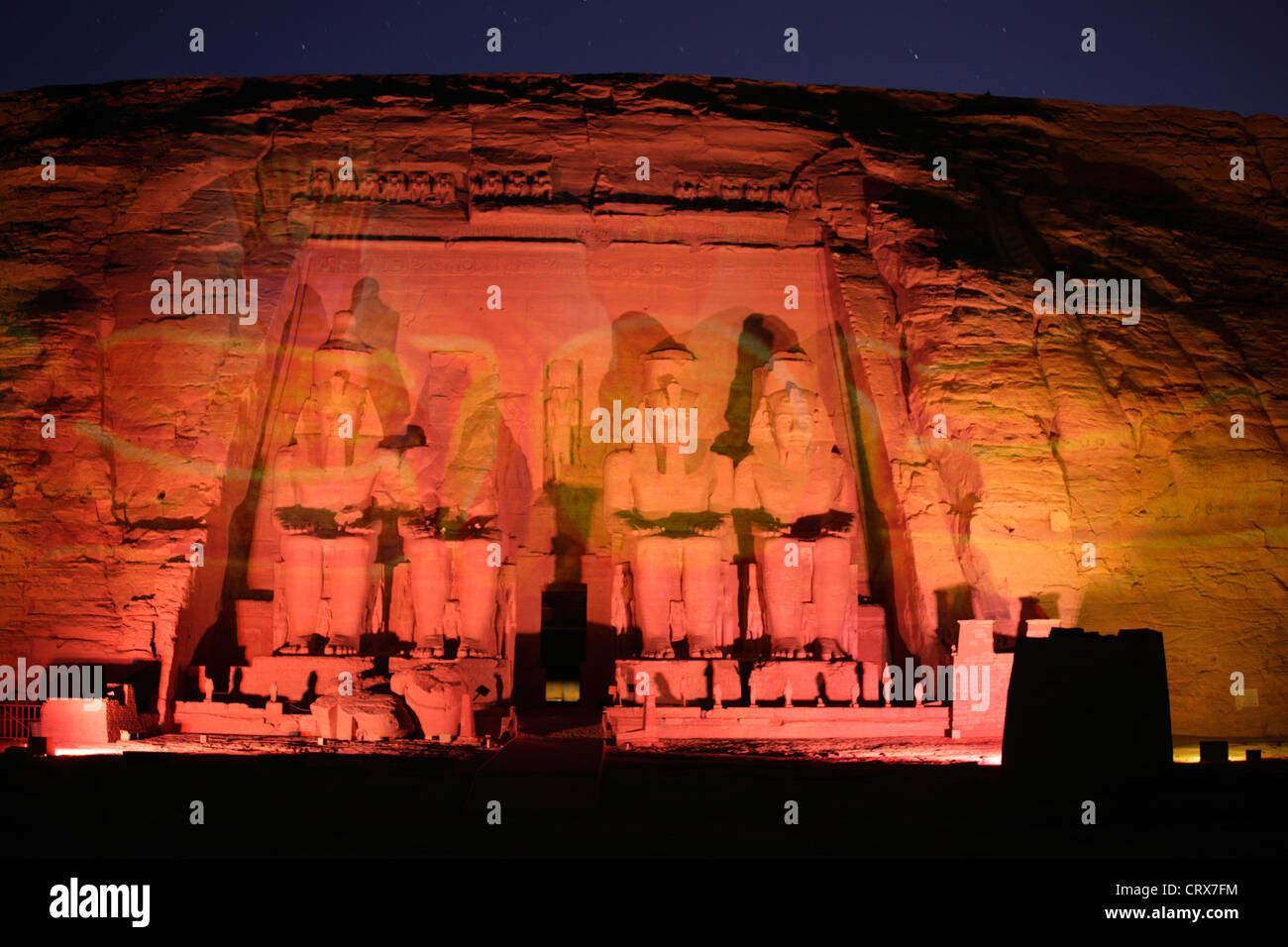 Spettacolo di Suoni e Luci ad Abu Simbel templi di Abu Simbel Egitto Foto Stock