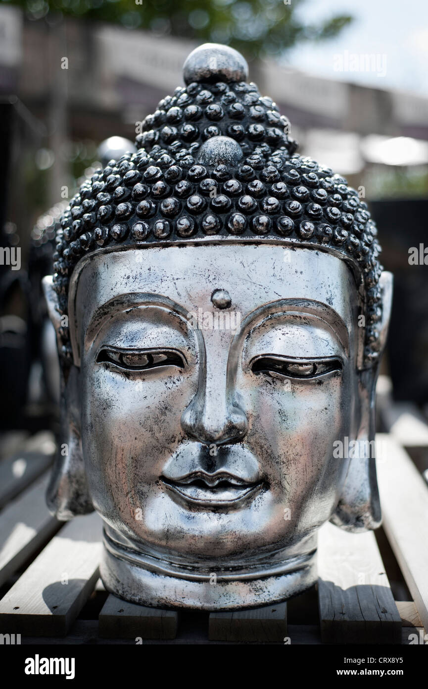 Argento testa di Buddha Foto Stock