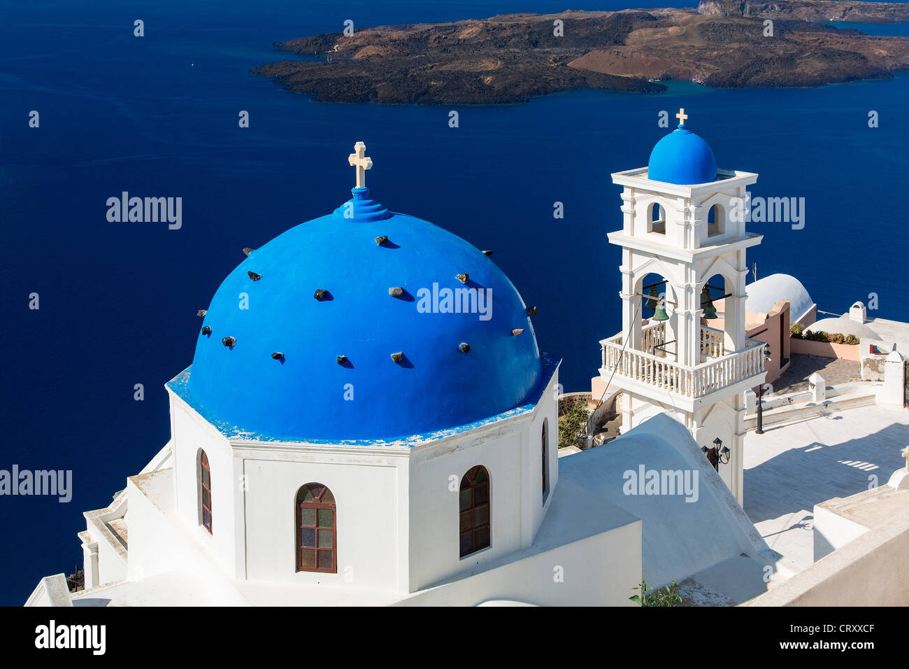 Santorini, Chiesa Ortodossa a Imerovigli Foto Stock