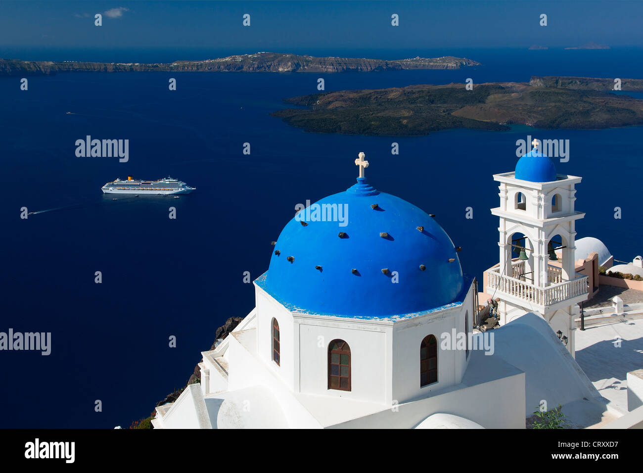 Santorini, Chiesa Ortodossa a Imerovigli Foto Stock