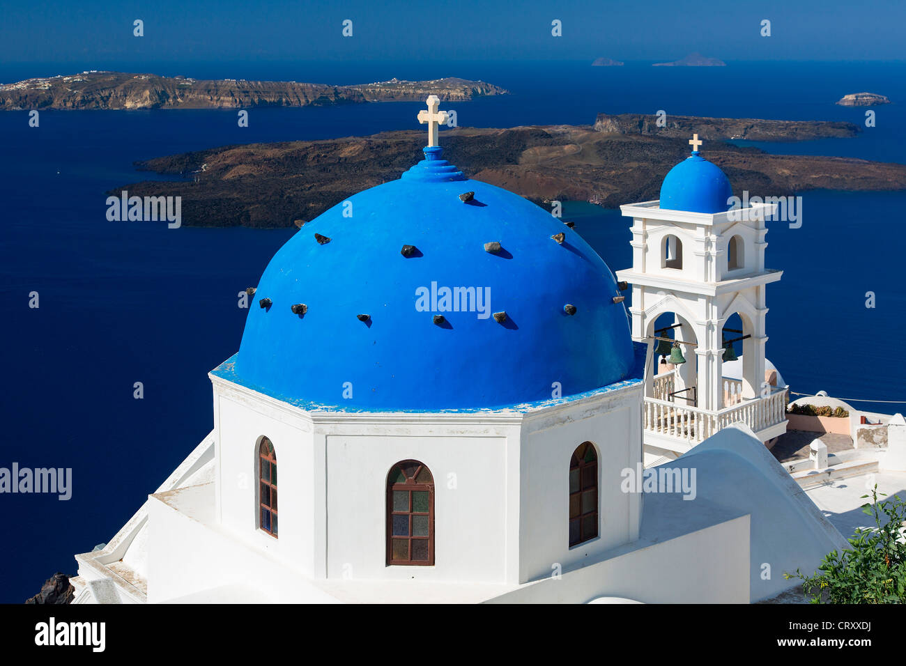 Santorini, Chiesa Ortodossa a Imerovigli Foto Stock