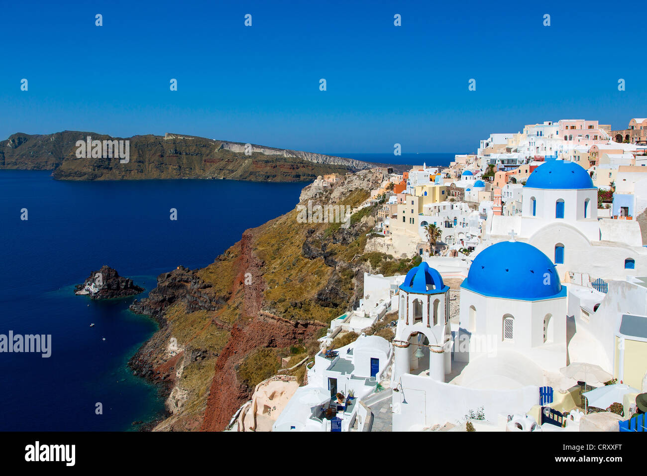 Grecia Santorini Oia blu cupola chiesa ortodossa Foto Stock