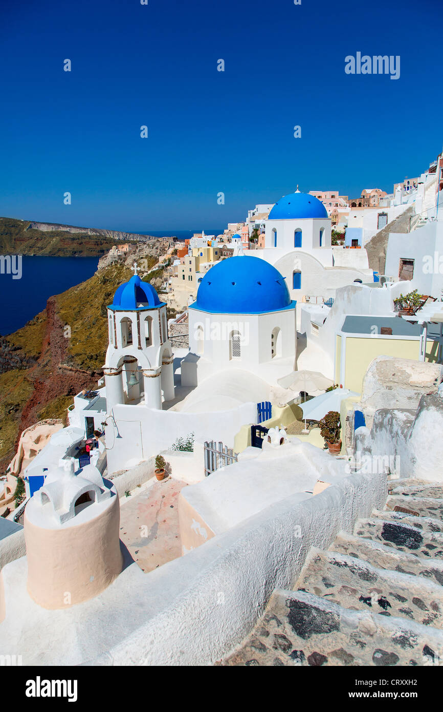 Grecia Santorini Oia blu cupola chiesa ortodossa Foto Stock