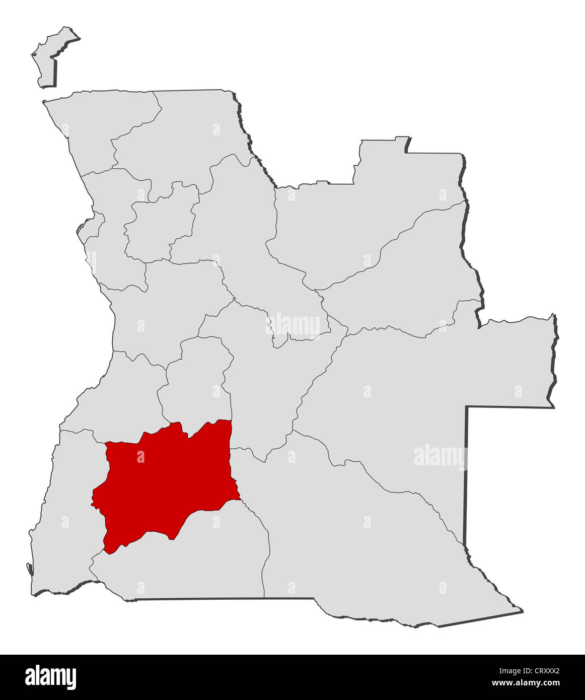 Map Angola Riva Mappa politica dell'Angola con i vari Stati in cui Huíla è evidenziata ...