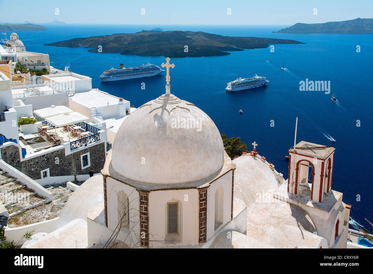 Santorini, Chiesa Ortodossa in Fira Foto Stock