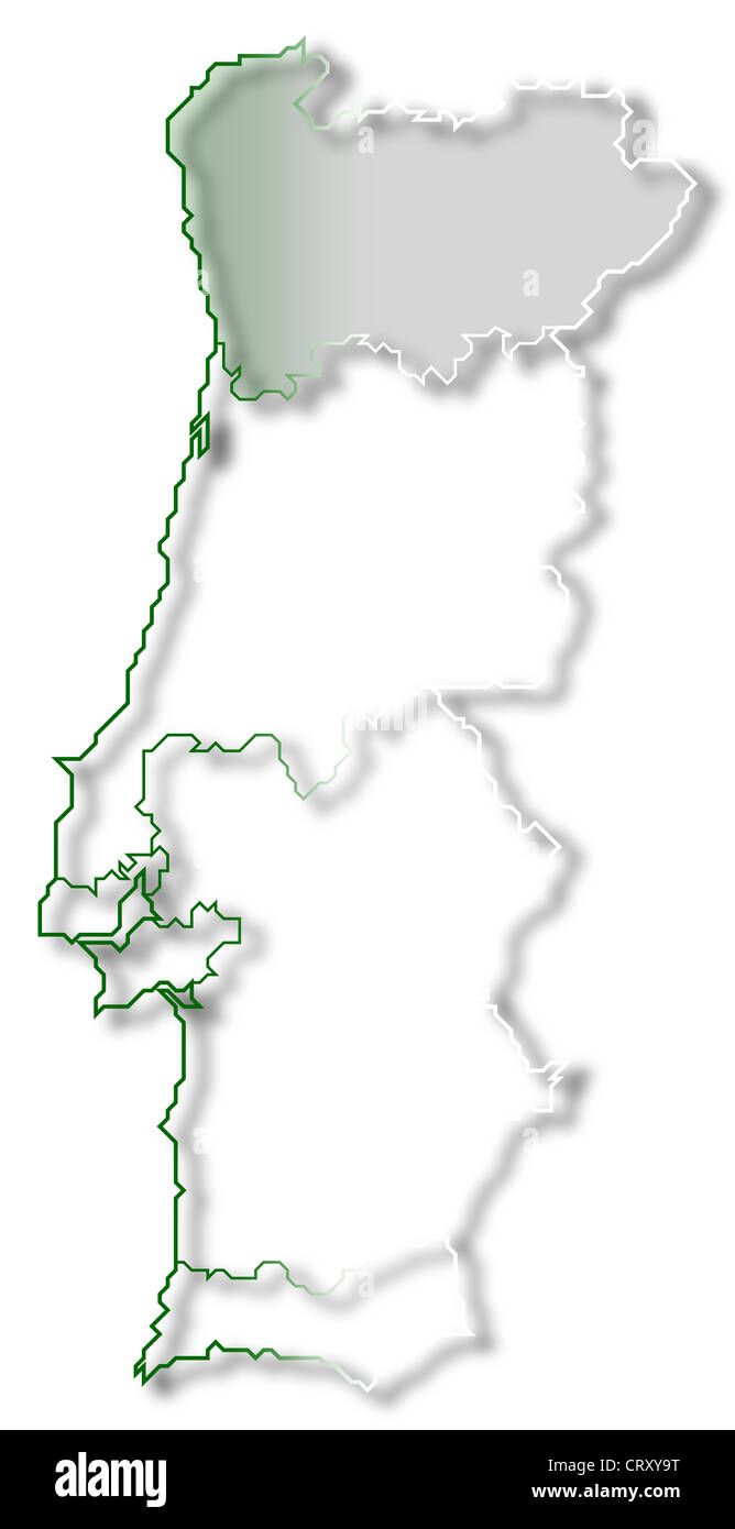 Mappa politica del Portogallo con le diverse regioni in cui la regione