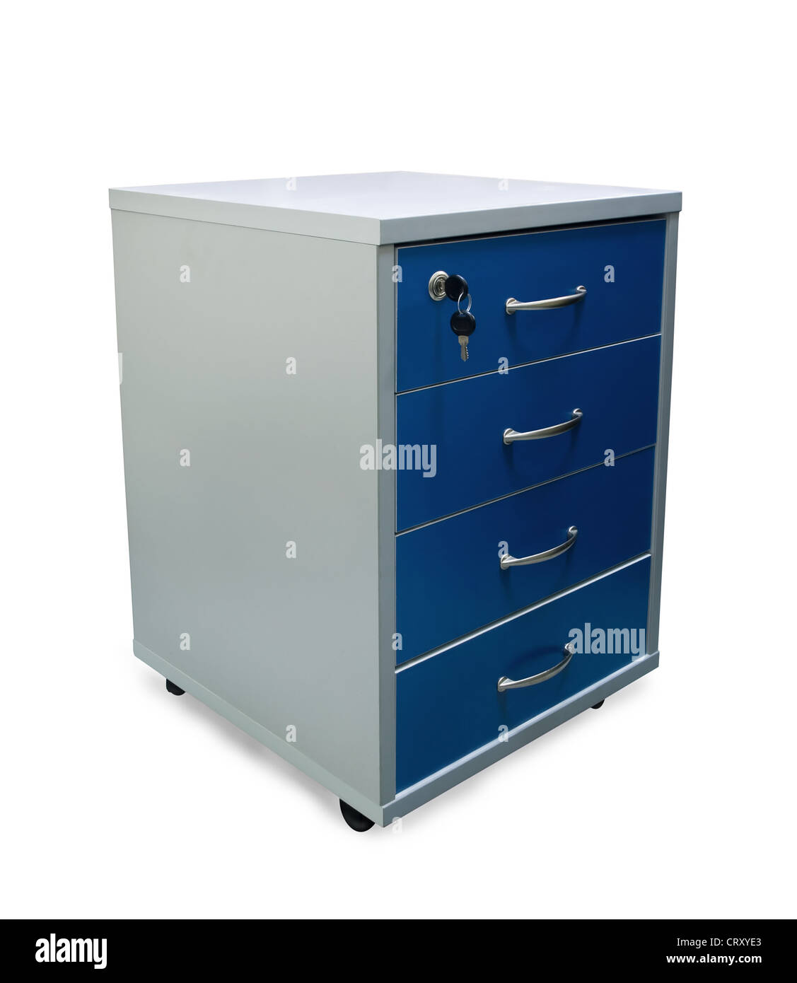 Quattro cassetti di office Filing cabinet isolato su bianco Foto Stock Quattro cassetti di office Filing cabinet isolato su bianco Foto Stock