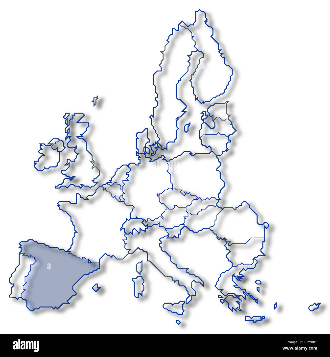 Mappa politico dell' Unione europea con i vari Stati in cui la Spagna è evidenziata. Foto Stock