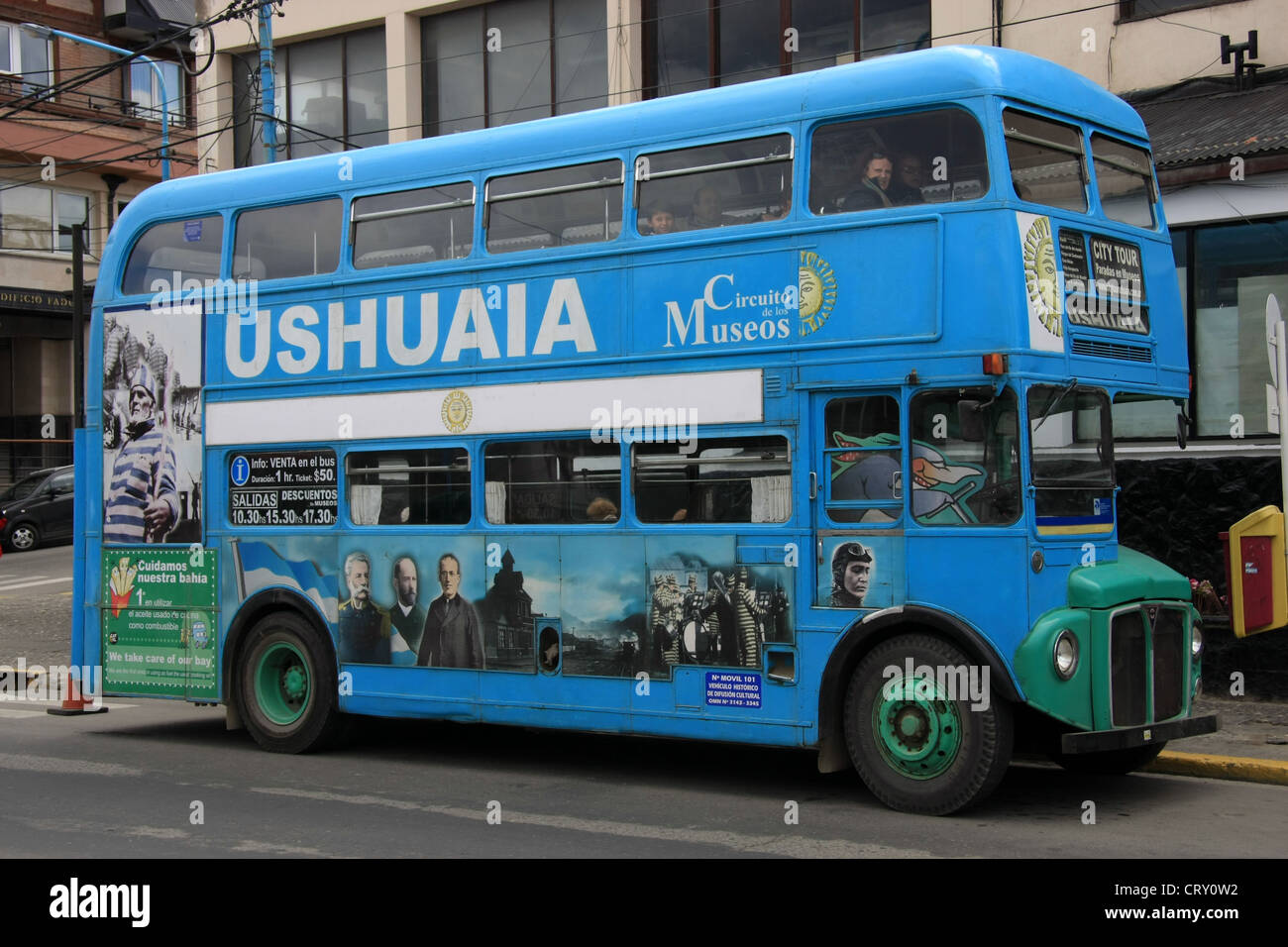 Double Decker bus tour a Ushuaia, Tierra del Fuego, Argentina Foto Stock