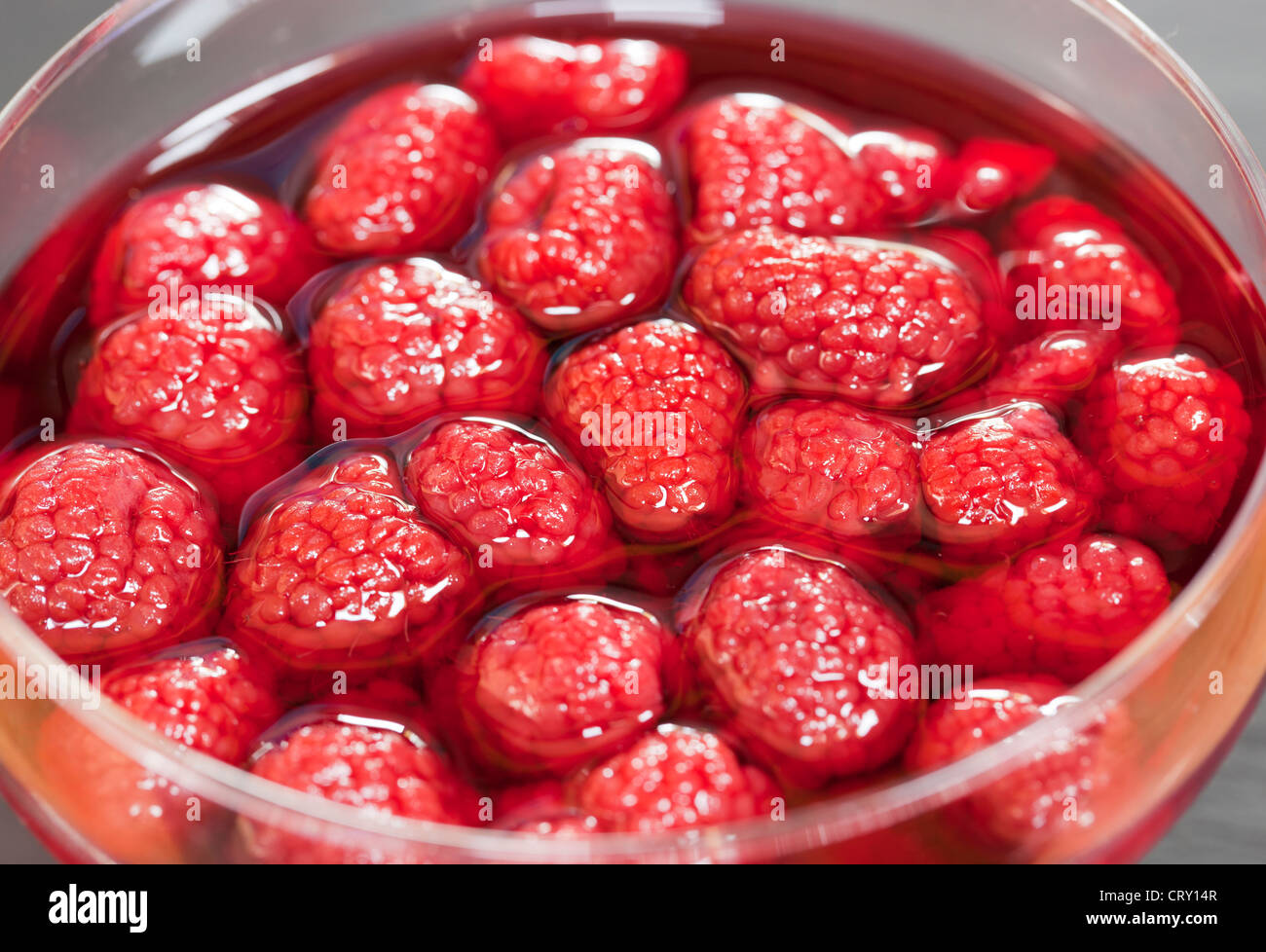 Conserve di lamponi Succhi di frutta Foto Stock