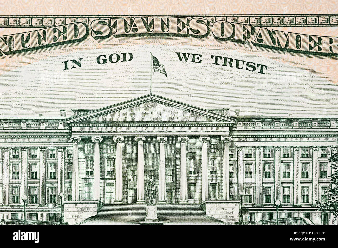 In prossimità della parte posteriore di un American dieci dollari con il Capitol Building come parte del suo marchio. Foto Stock