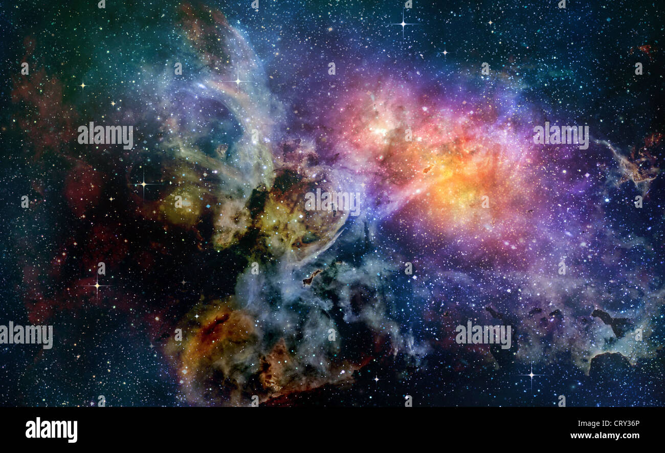 Deep outer space sfondo con stelle e nebula Foto Stock