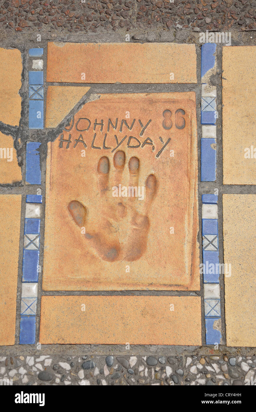 Johnny Hallyday Stampa a mano, dal Palais des Festivals et des Congrès di Cannes, Côte d'Azur, Provence-Alpes-Côte d'Azur, in Francia Foto Stock