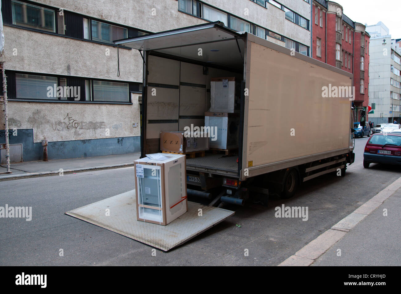 Van offrendo elettrodomestici centro di Helsinki Finlandia Europa Foto Stock