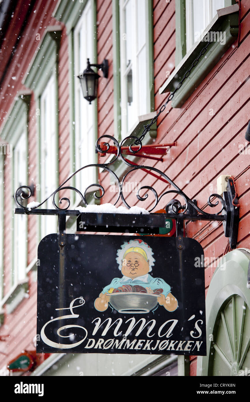 Emma's Drommekjokken, famoso ristorante norvegese nella città di Tromso in Circolo Polare Artico nel nord della Norvegia Foto Stock