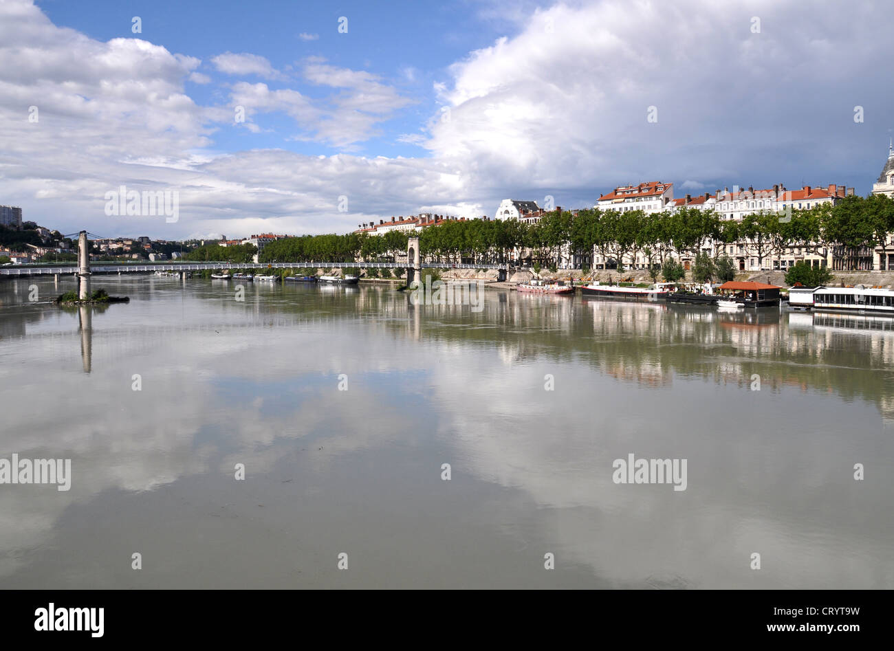 Vista della città di Lione e Saône, Francia Foto Stock