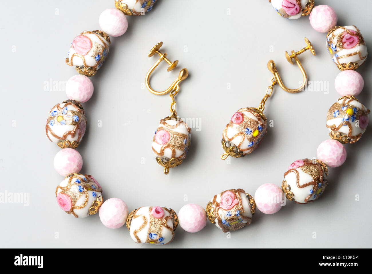 Vintage vetro veneziano Collana e orecchini Foto Stock