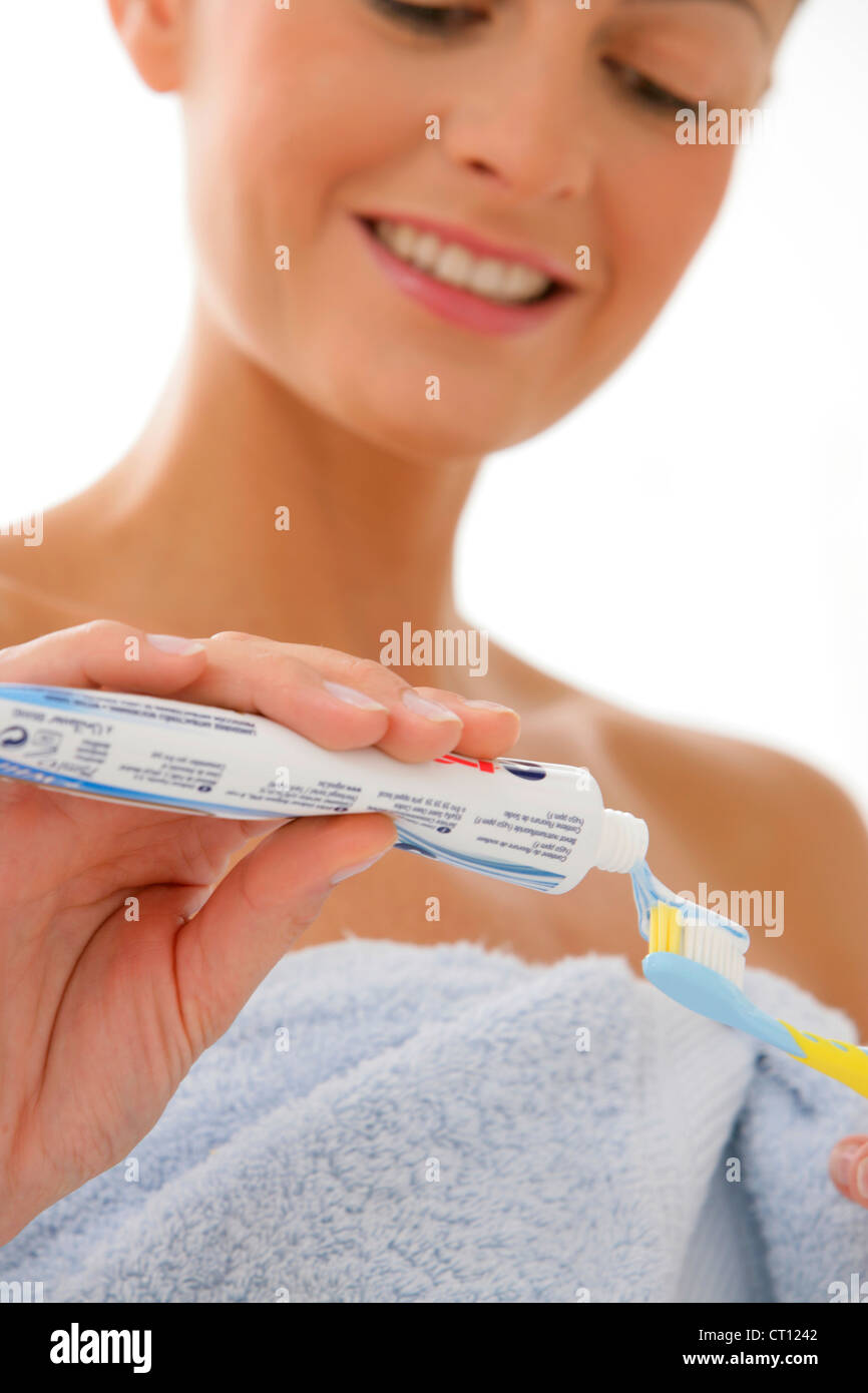 Igiene dentale, Donna Foto Stock