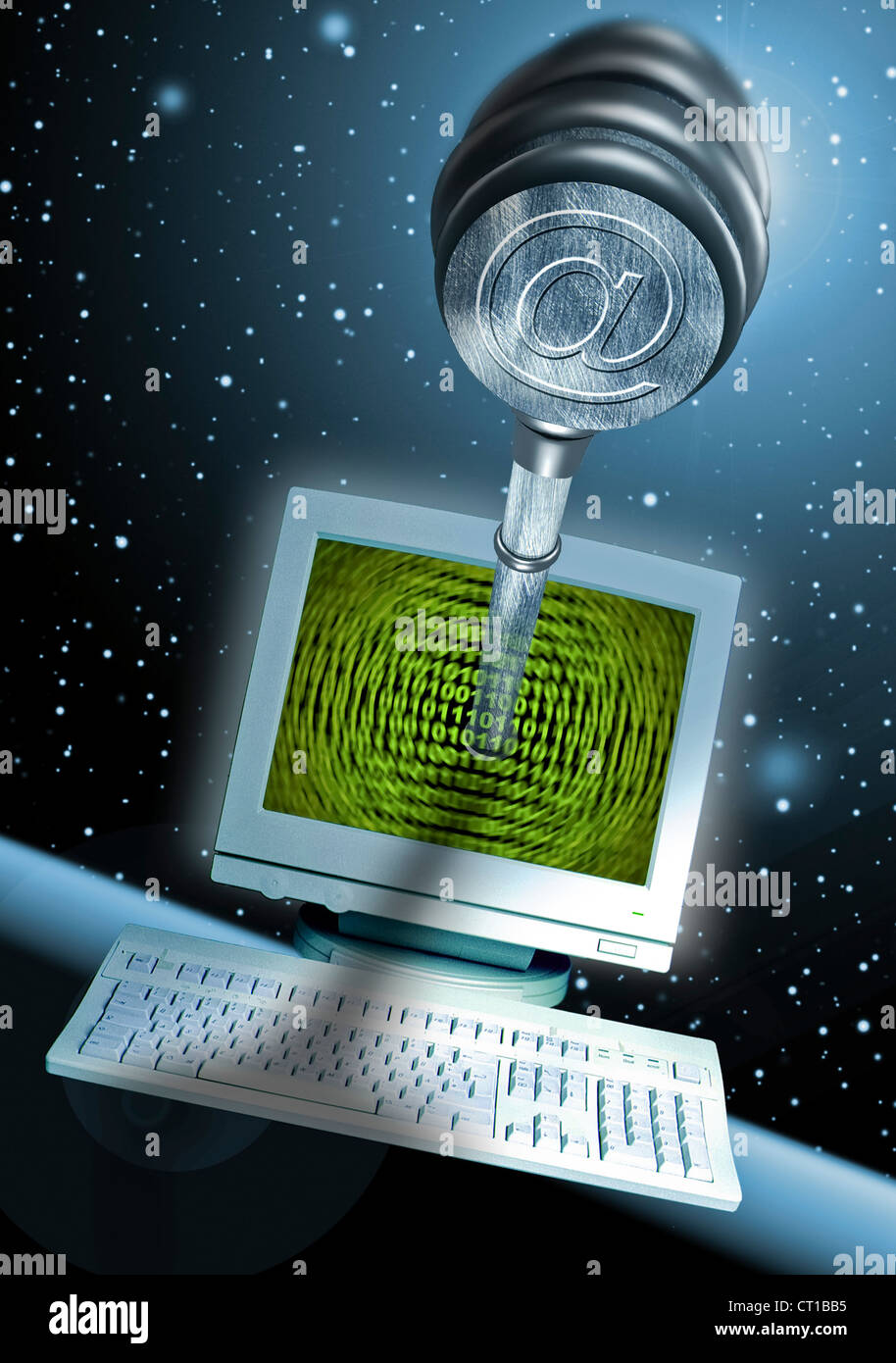 Martello o auctionhammer uscente da uno schermo di computer Foto Stock