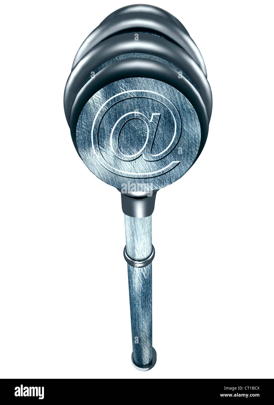 D'aste martello o un martello con @-segno su bianco Foto Stock