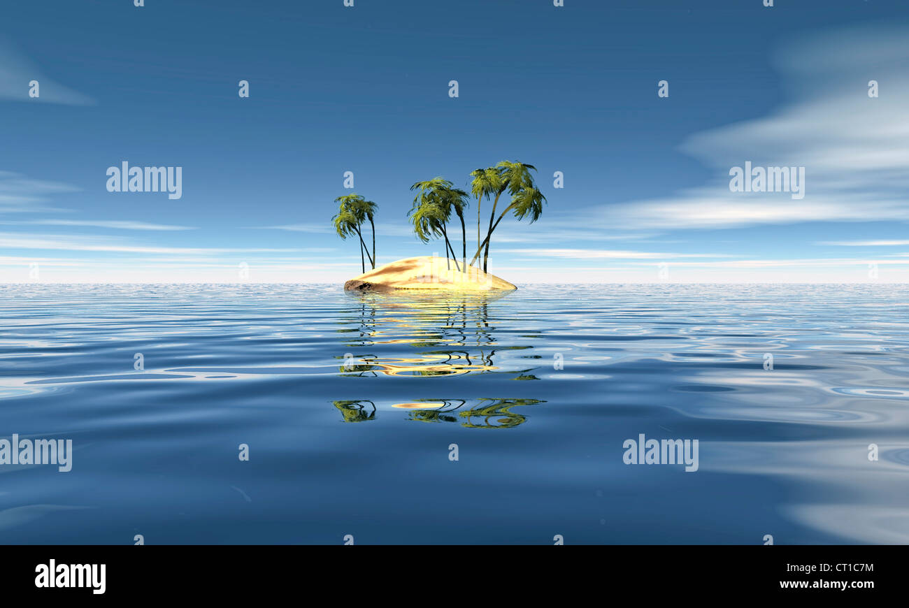 Isola di Robinson con palme e mare Foto Stock