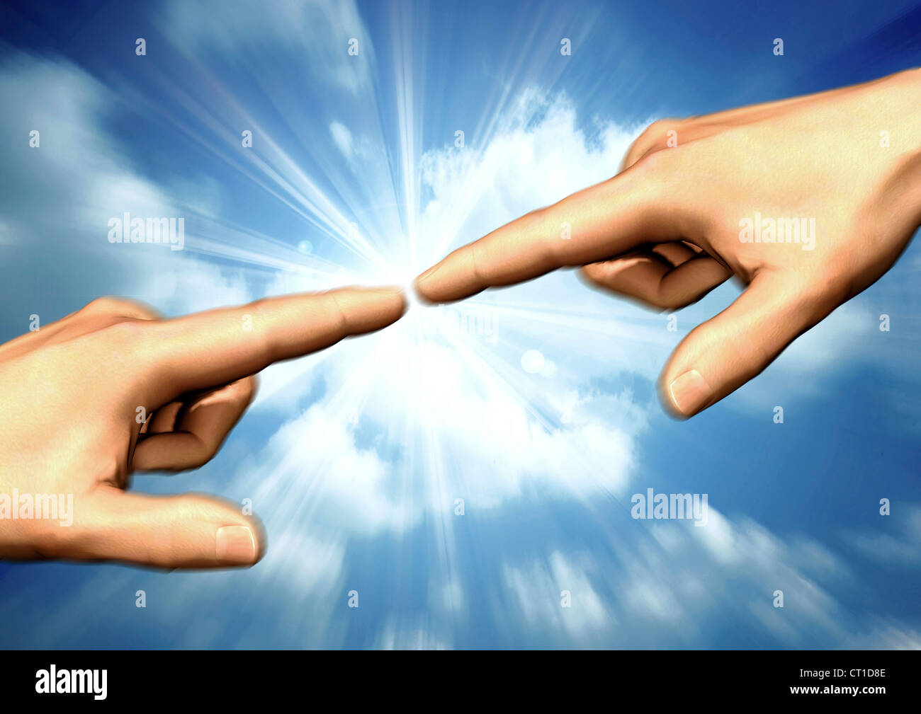 2 mani quasi toccare a portata di mano per la stesa dito indice Foto Stock