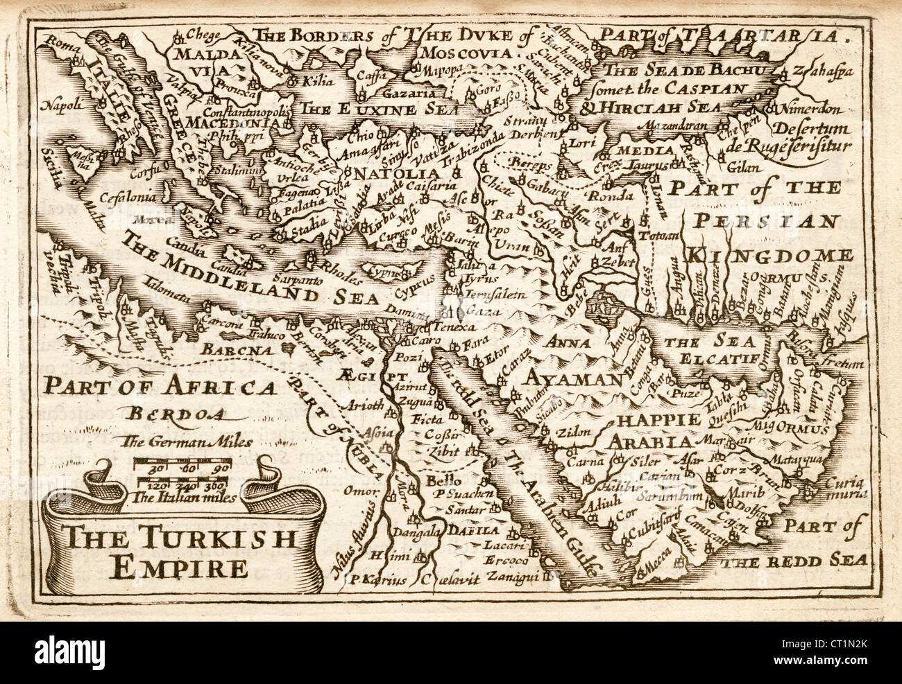 Mappa dell'Impero turco di Petrus Kaerius 1646 da Giovanni prospettiva di velocità delle più famose parti del mondo 1675 JMH6026 Foto Stock