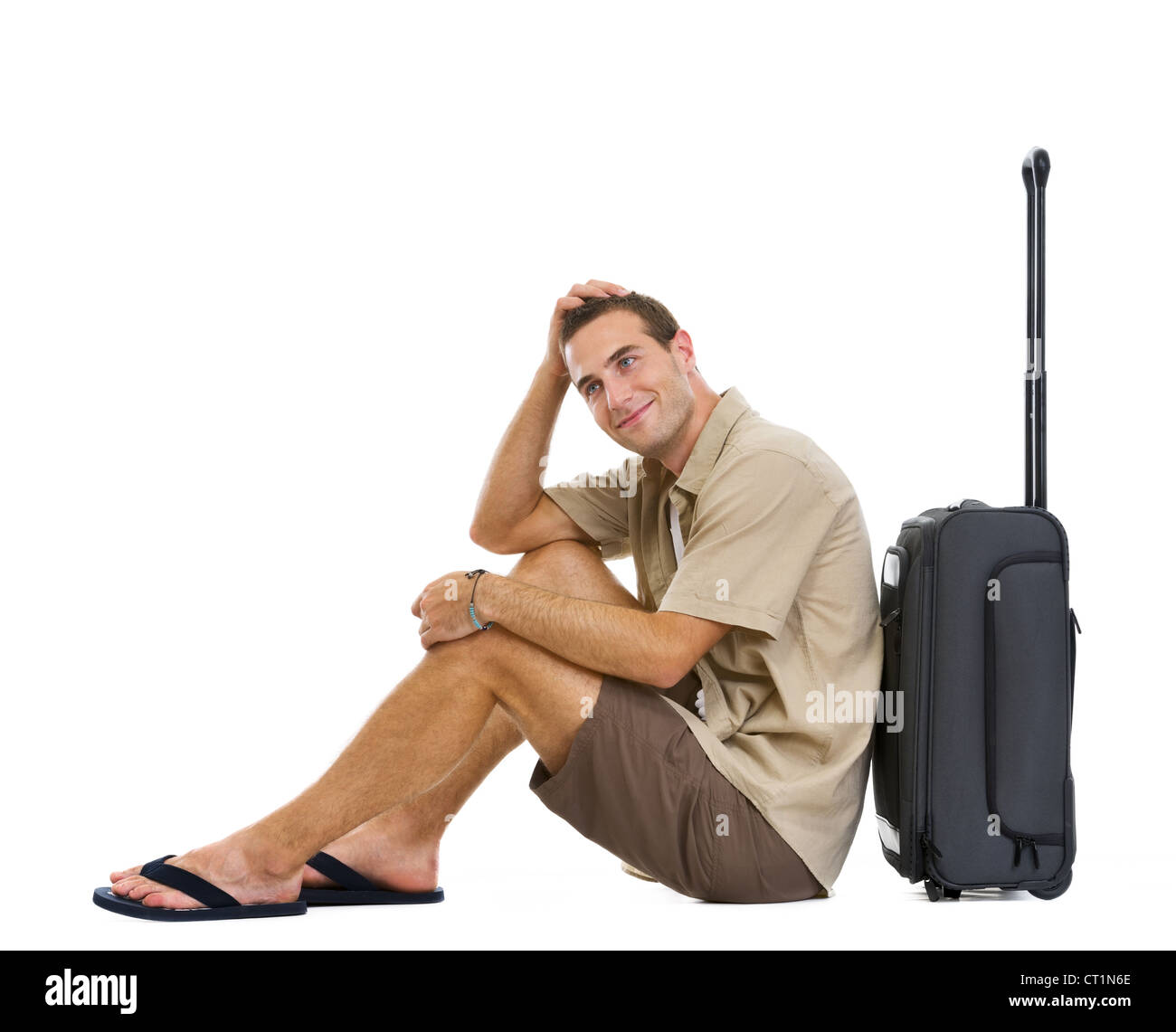 Felice soggiorno turistico in prossimità delle ruote sacco e sognare di vacanza Foto Stock