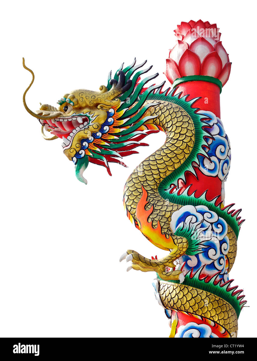 Drago cinese statua isolata su sfondo bianco, Thailandia Foto Stock