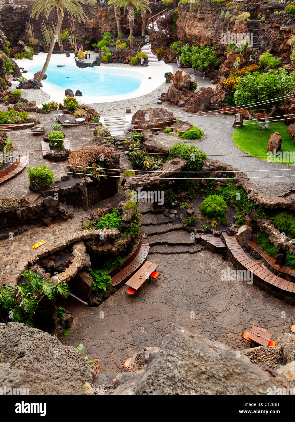 Lanzarote, Jameos del Agua Jameo 'Grande' pool - Lanzarote, Isole Canarie, Spagna, Europa Foto Stock