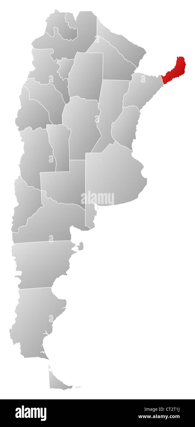 Mappa politica dell'Argentina con le diverse province dove Misiones è evidenziata. Foto Stock