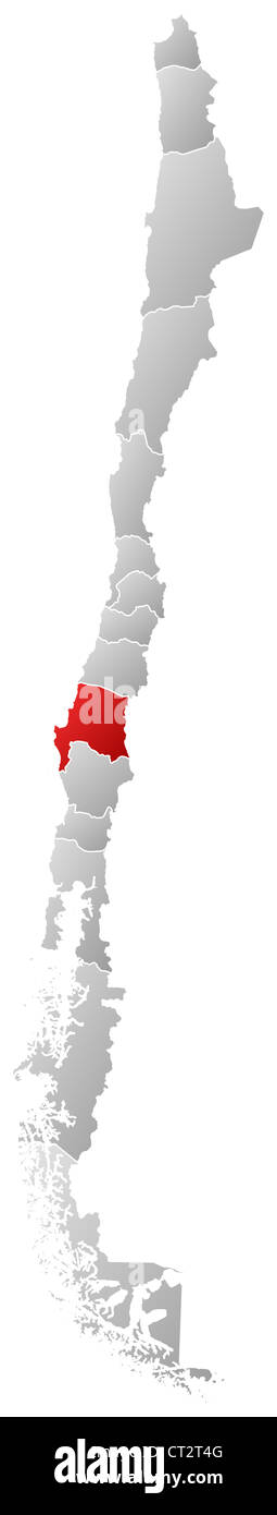 Mappa politica del Cile con le diverse regioni in cui la bio-Bío è evidenziata. Foto Stock