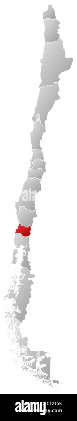 Mappa politica del Cile con le diverse regioni dove Los Ríos è evidenziata. Foto Stock