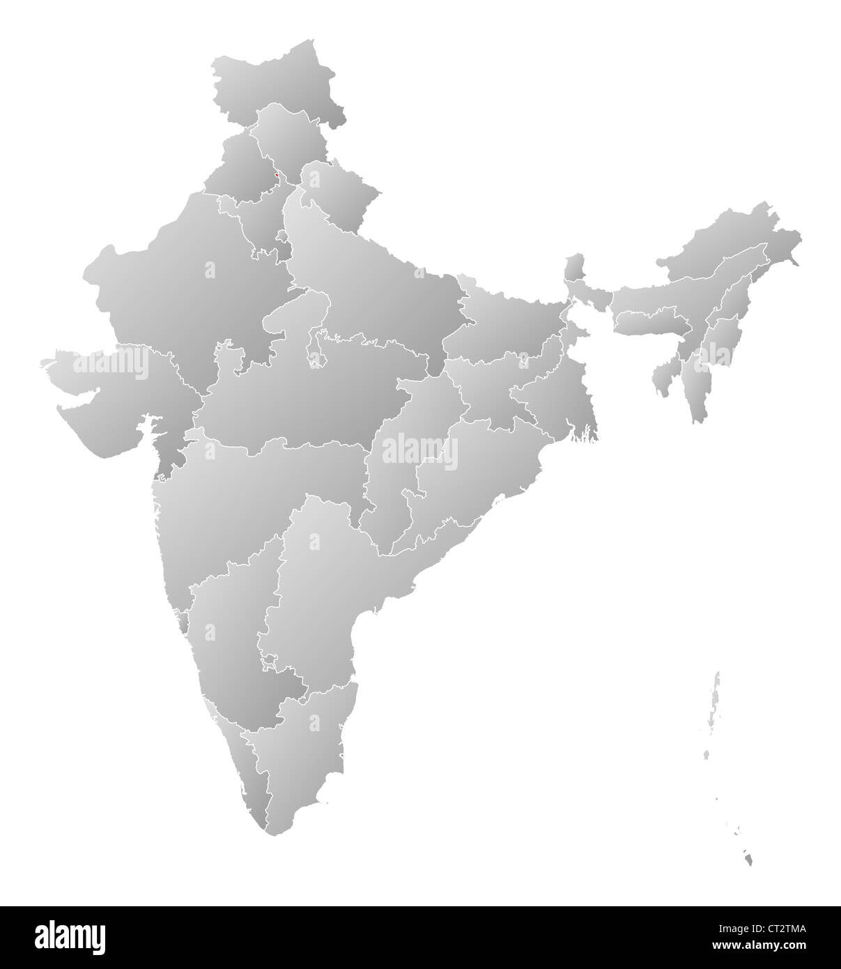 Mappa politico dell'India con i vari Stati in cui Chandigarh è evidenziata. Foto Stock