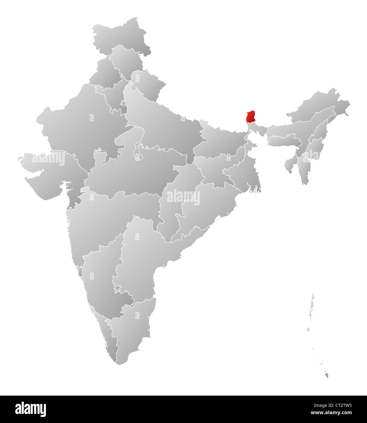 Mappa politico dell'India con i vari Stati in cui il Sikkim è evidenziata. Foto Stock