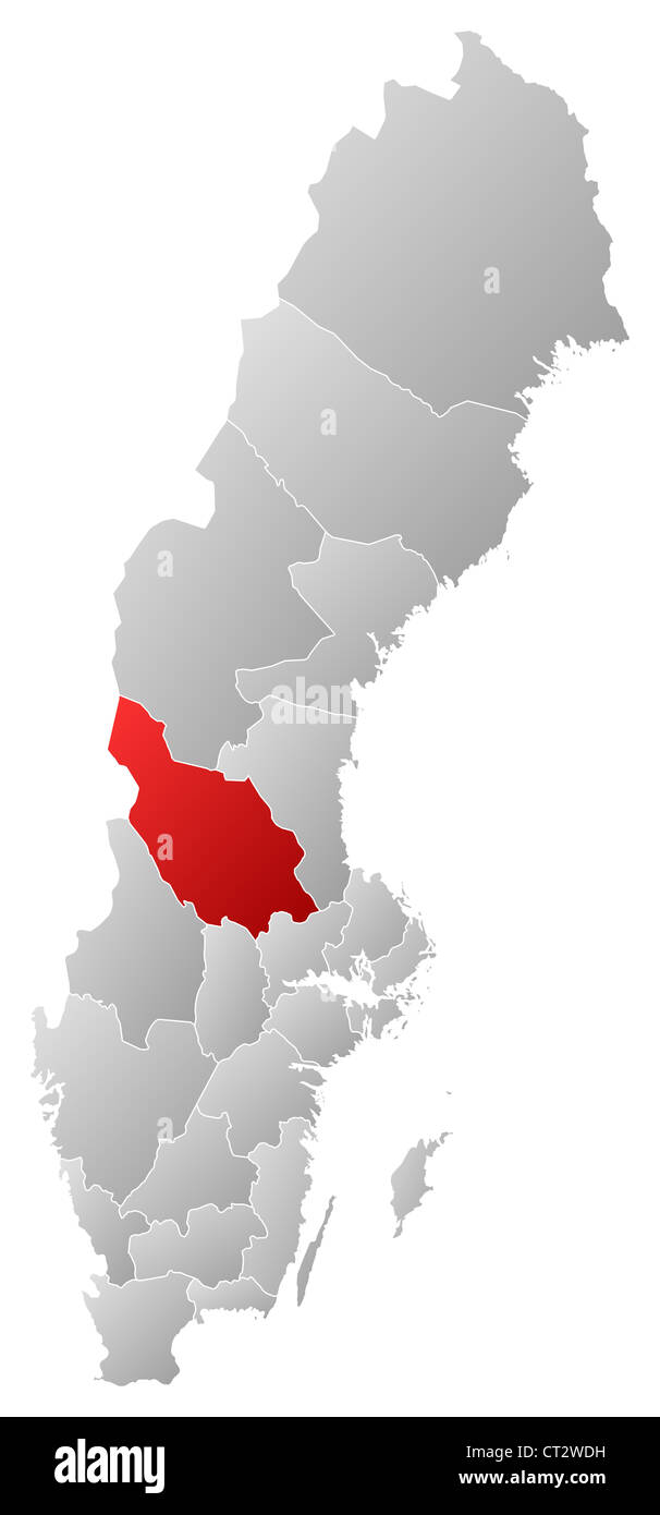 Mappa politica della Svezia con le diverse province dove la contea di Dalarna è evidenziata. Foto Stock