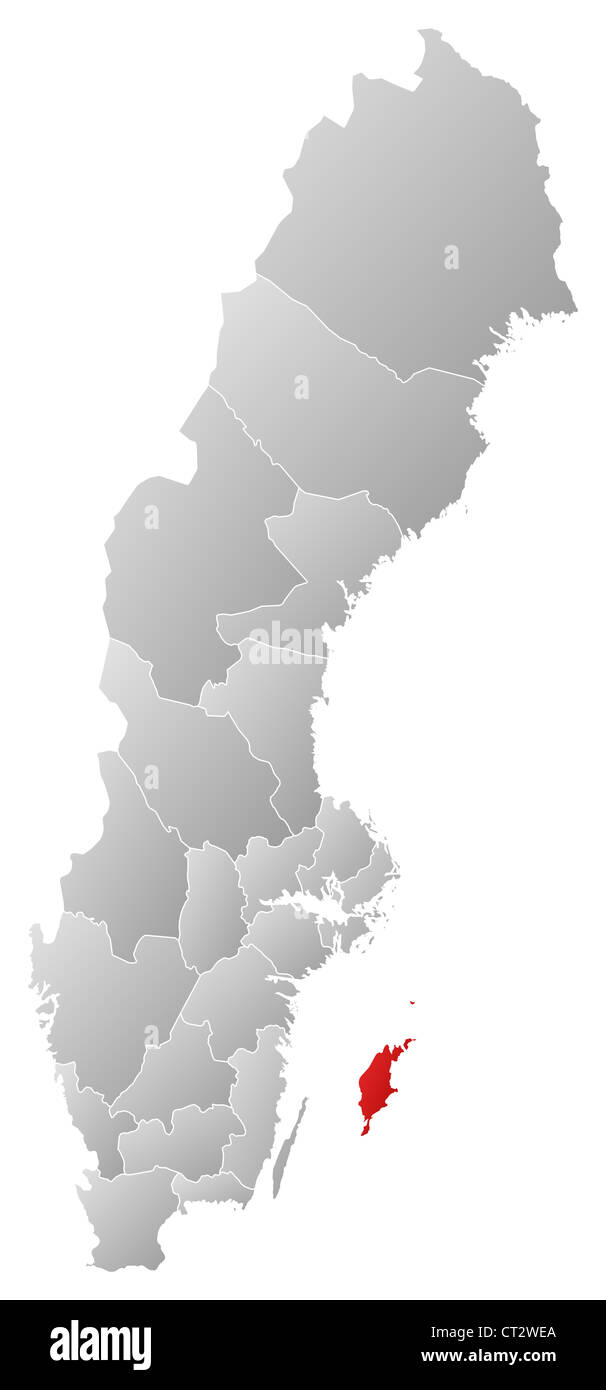 Mappa politica della Svezia con le diverse province dove la contea di