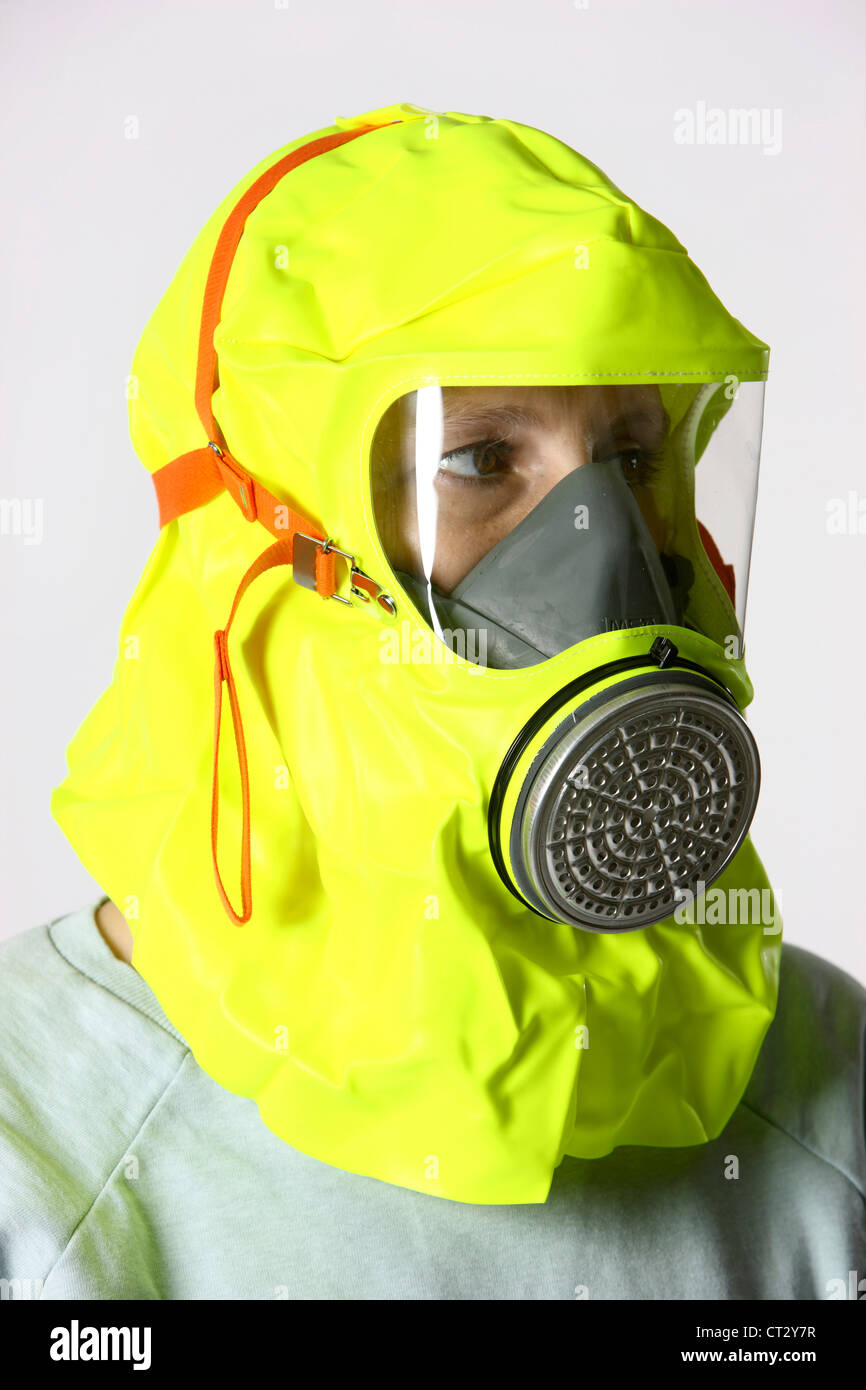 Fuoriuscita di fumo cofano. Dispositivo per il salvataggio di persone al di fuori della piena di fumo case, camere. Foto Stock