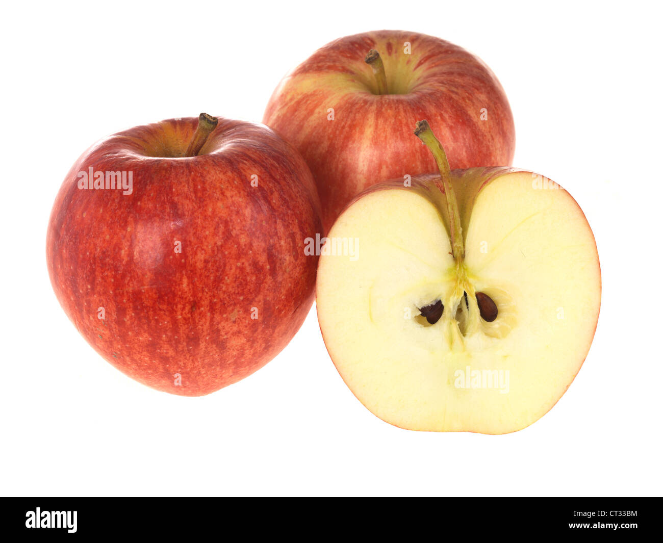 Fresco e salutare mature succosa rosso dolce di mele Gala frutto isolato contro uno sfondo bianco con nessun popolo pronto a mangiare Foto Stock