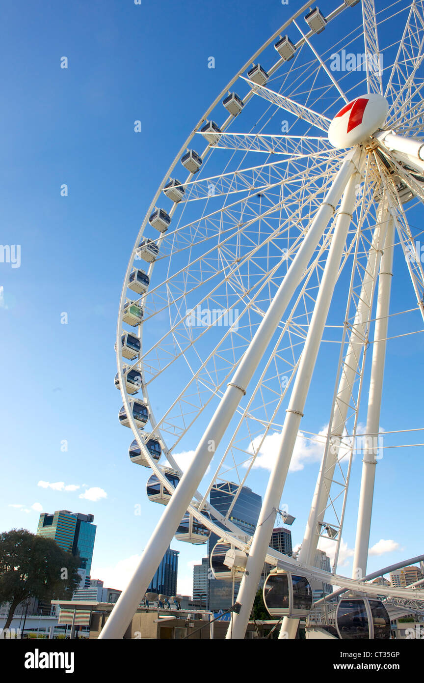 Il gigante Ruota di Brisbane è un punto di riferimento di South Bank Parklands e offre ottime vedute del CBD, il centro città e il fiume Foto Stock