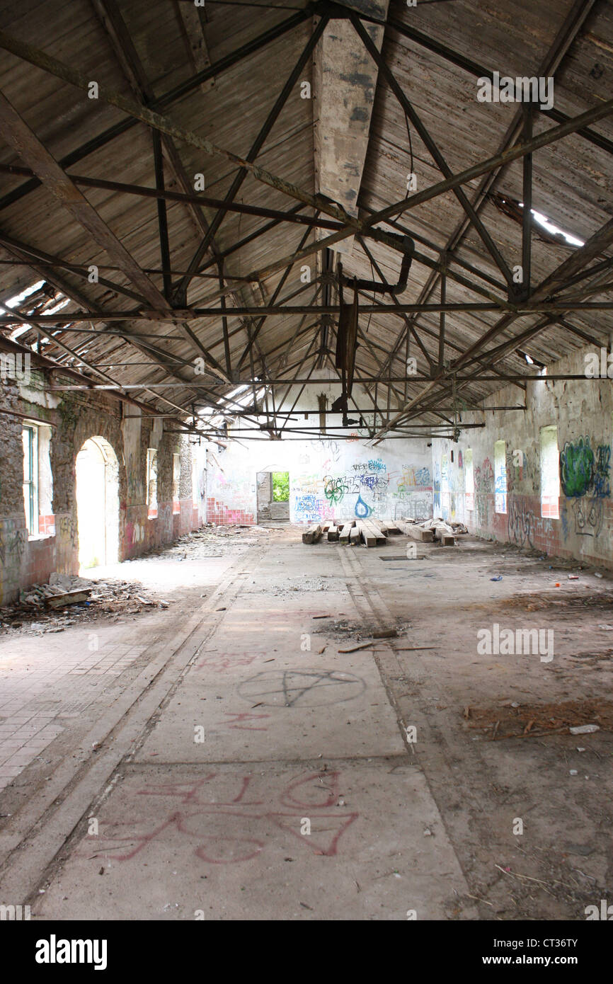Demolizione di abbandonare il vecchio stabilimento industriale di magazzino Foto Stock