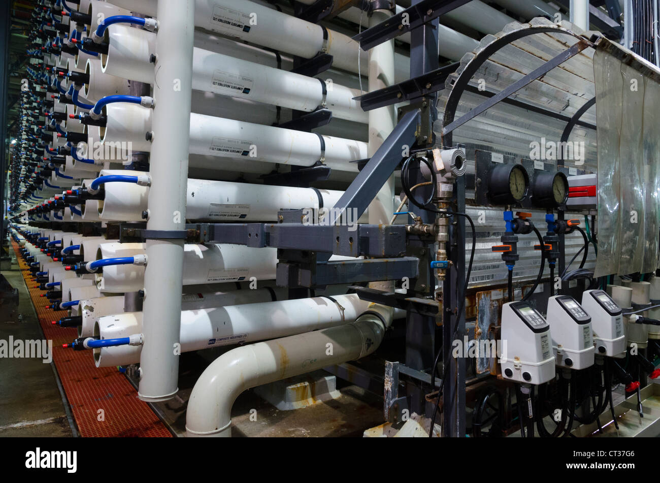 Visita nell'IDE e Veolia acqua di mare ad Osmosi Inversa Impianto di desalinizzazione di Ashkelon, Israele Foto Stock