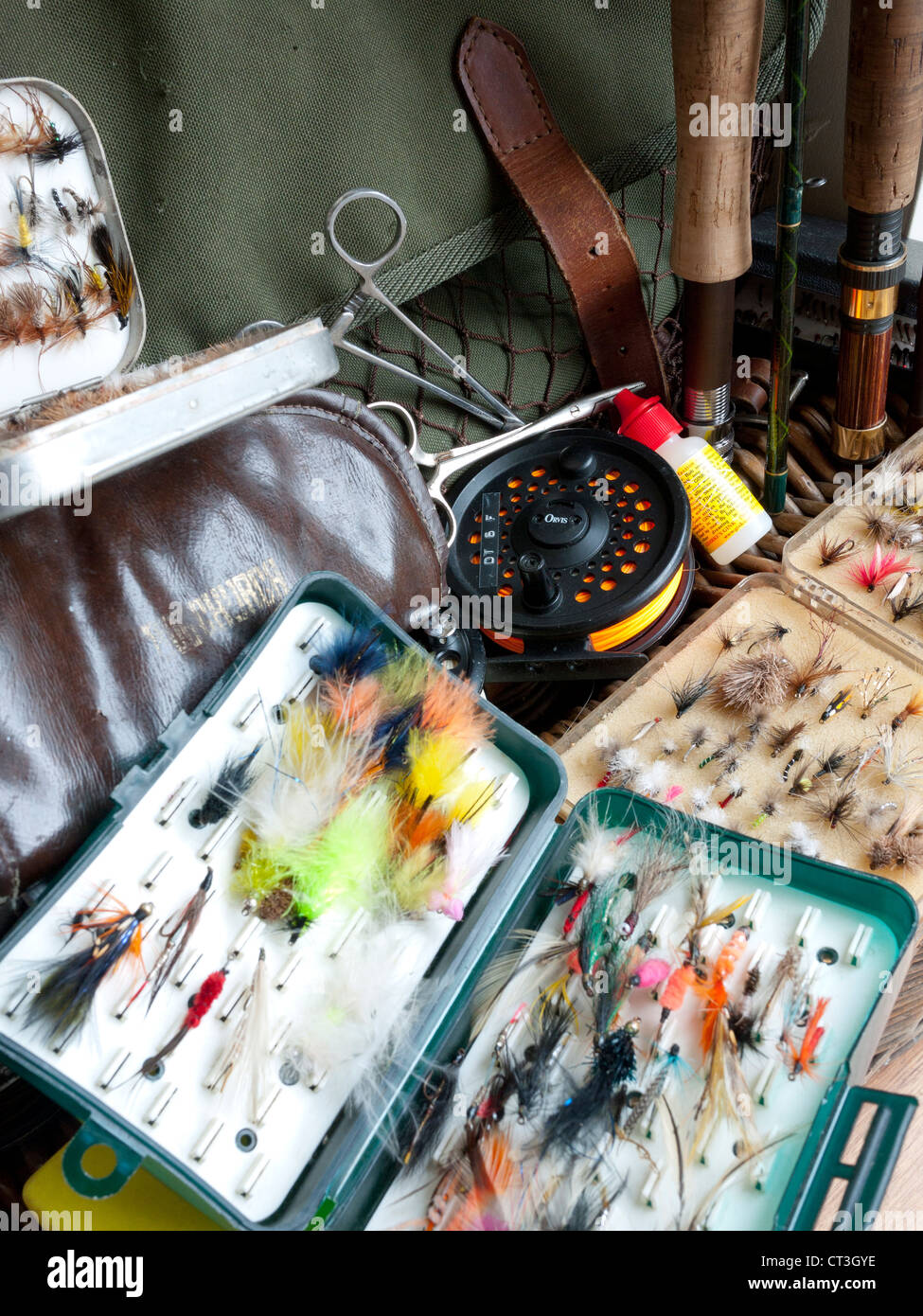 Fly Fishing Tackle. Foto Stock