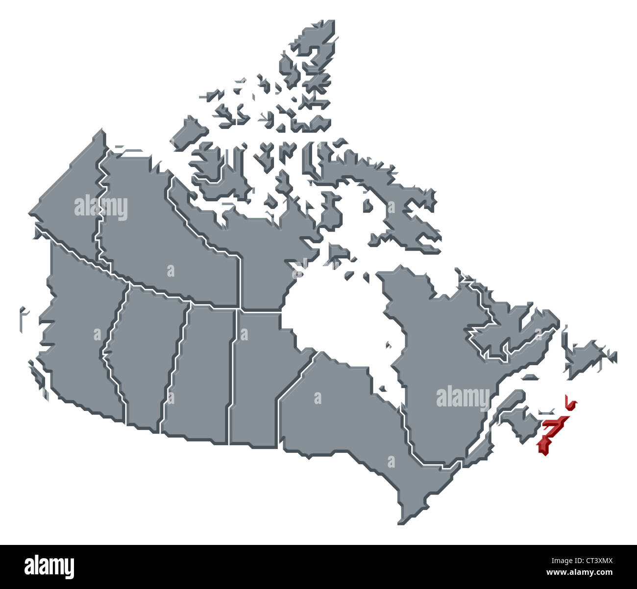 Mappa politico del Canada con le diverse province dove Nova Scotia è evidenziata. Foto Stock