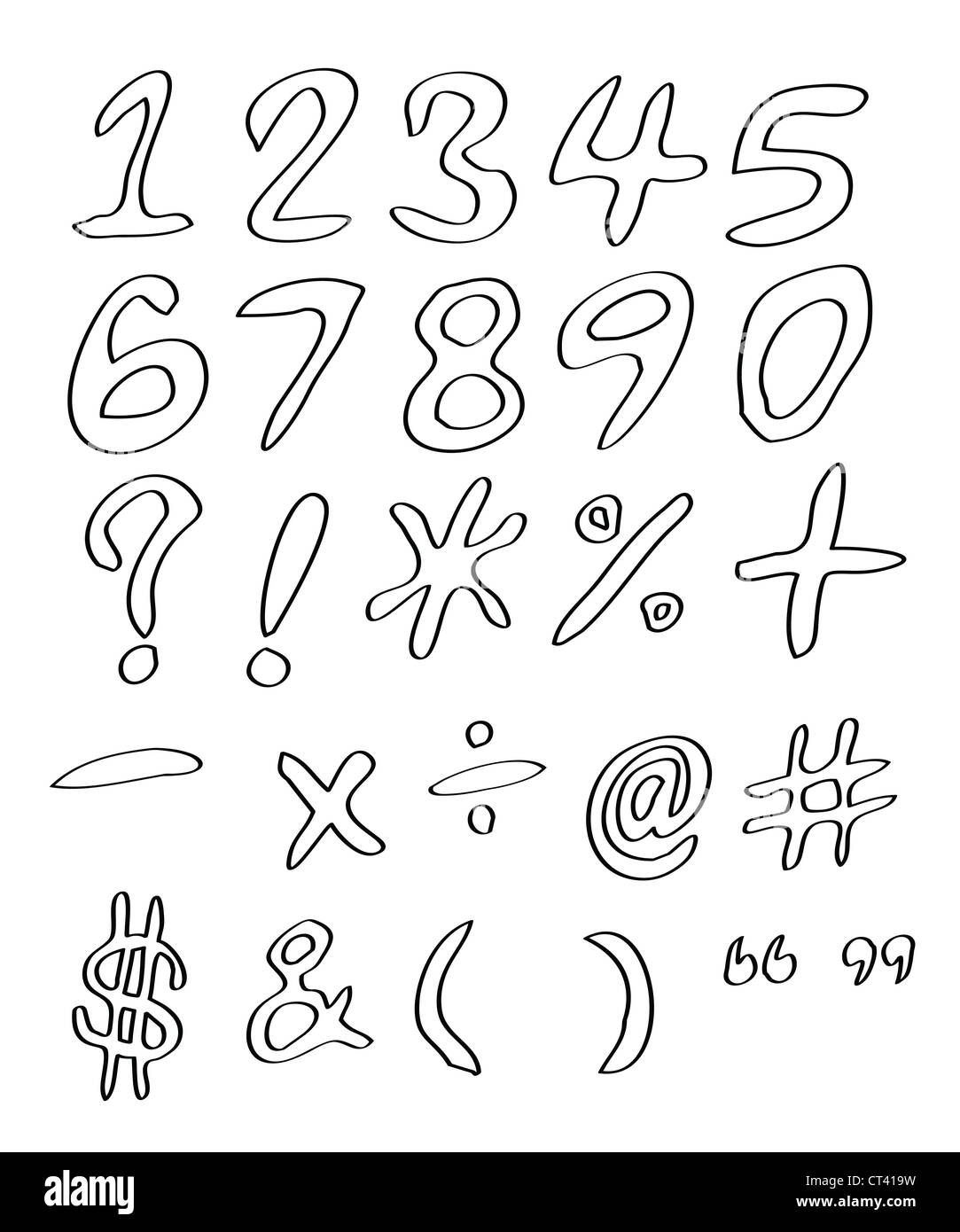 I numeri scritti a mano con simboli. Foto Stock