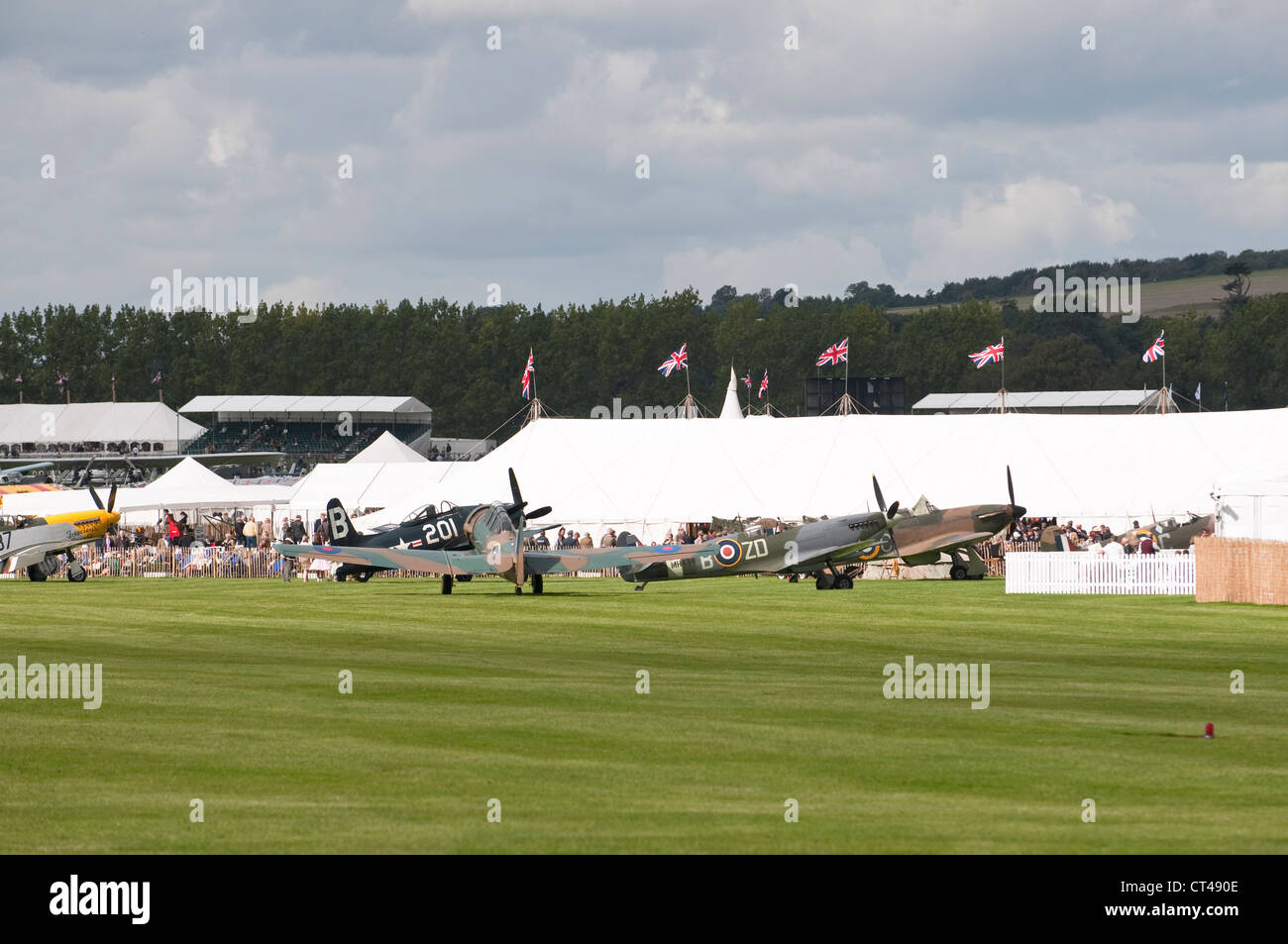 Spitfires, Grumman Bearcat e P51 Mustang al Goodwood 2010 Foto Stock