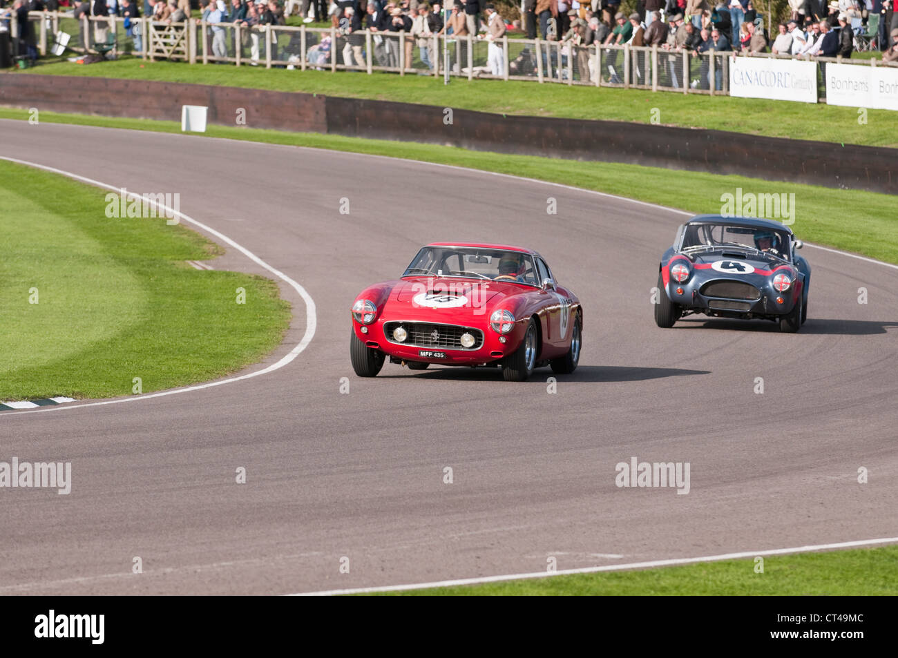 Ferrari 250 GT SWB e AC Cobra di Le Mans Coupe gara al Goodwood Foto Stock