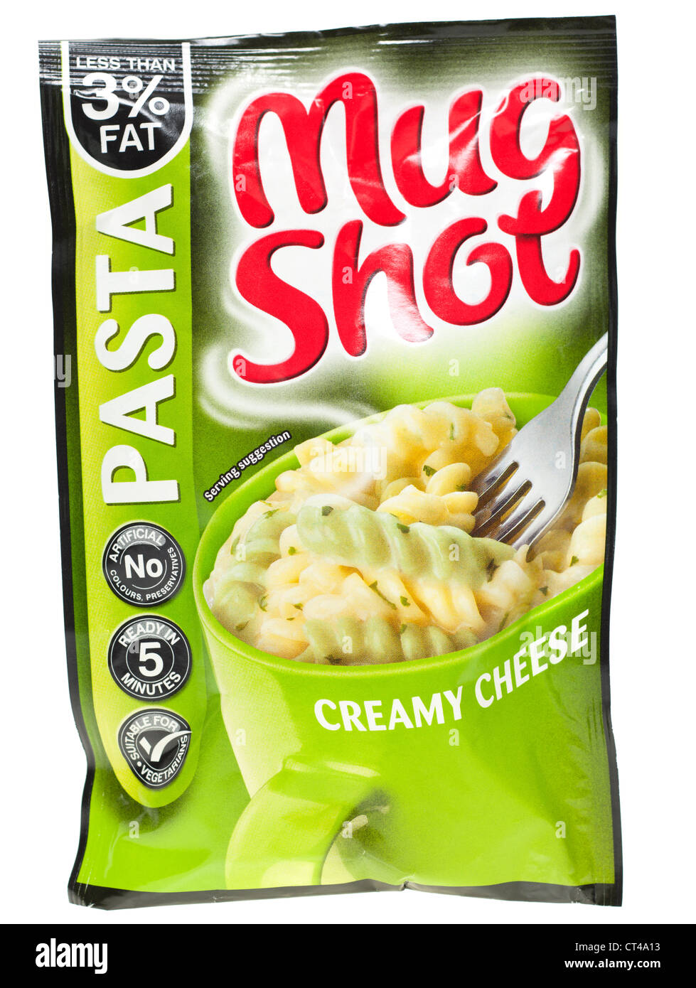 Pacchetto di Mug Shot instant sapore di formaggio di pasta Foto Stock