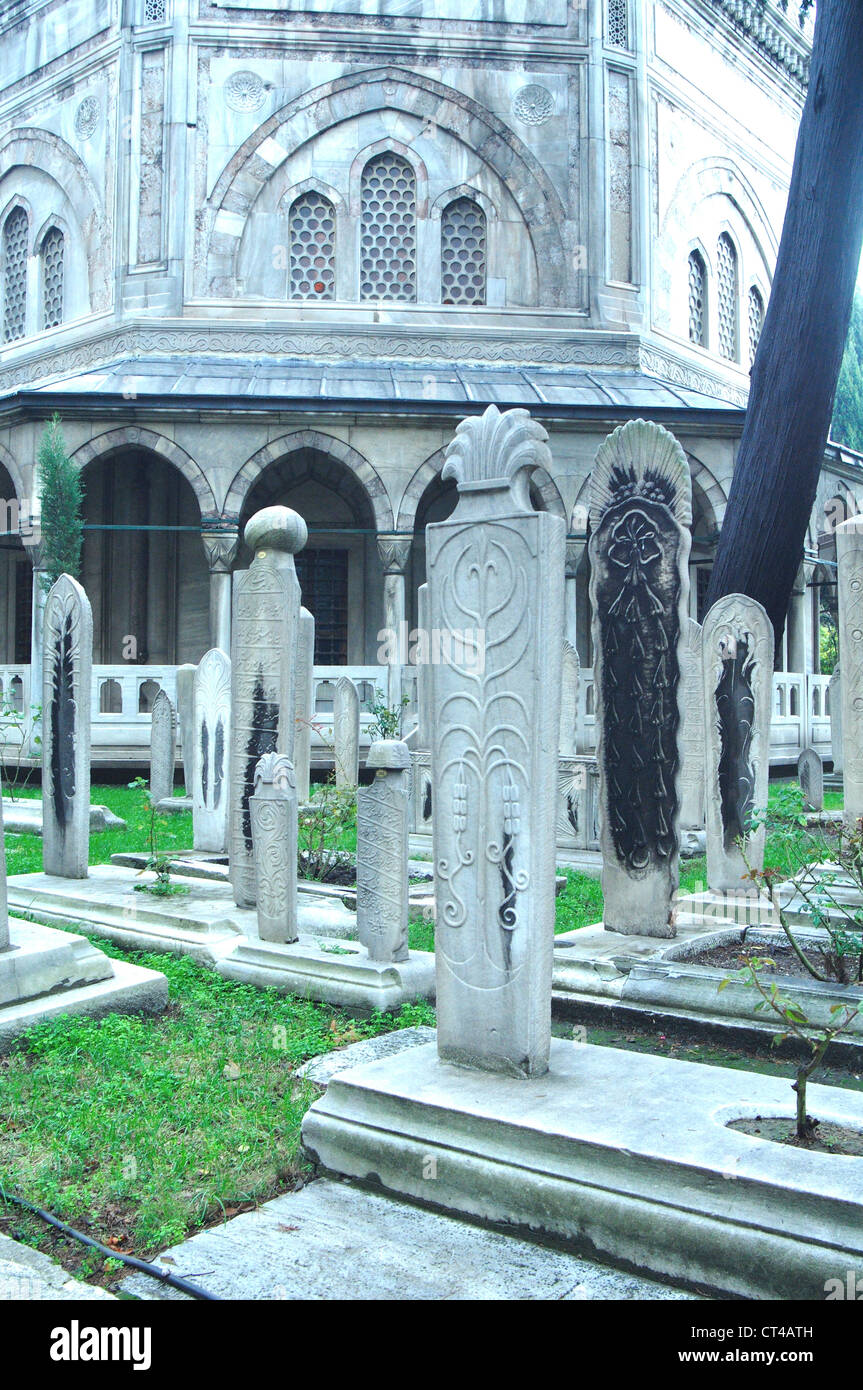 Turchia, Istanbul, Moschea Suleymaniye lapidi del cimitero Foto Stock